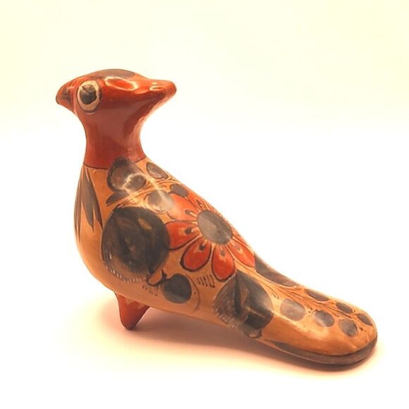 Vintage Hand Painted Mexican Folk Art Tonala Pottery Bird Figurine Signed - Picture 12 of 12